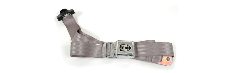 Seat Belt 3 Point Belt Gray Chrome Buckle Each